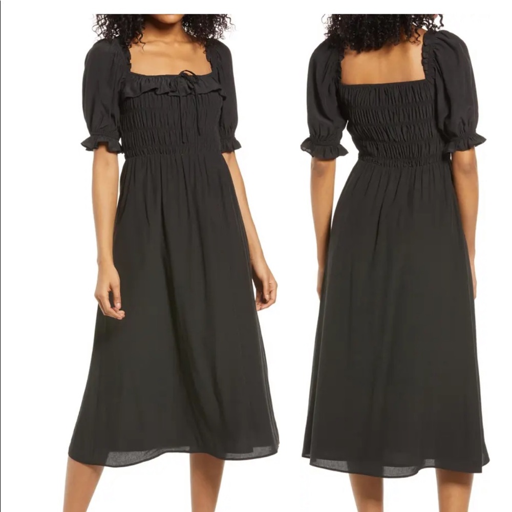 Lulus Nahanni Smocked Puff Sleeve Midi Dress
